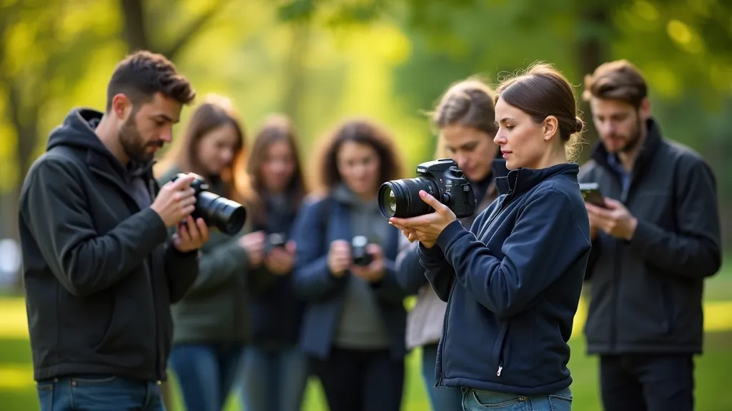 Photography workshop participants learning exposure settings